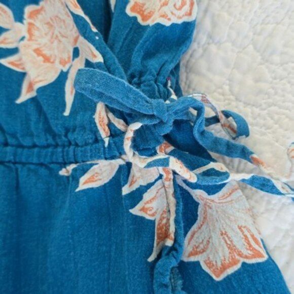 Roxy Women's Mini Wrap Dress Size Small Blue Tropical Short Sleeves Vacation - Picture 5 of 16